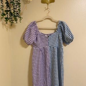 NWT Urban Outfitters Purple and Blue Gingham Puff Sleeve Maxi Dress